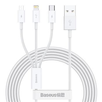 Baseus CAMLTYS-02 Superior 3v1 Cabel USB-C, Lightning, MicroUSB 1.5m White