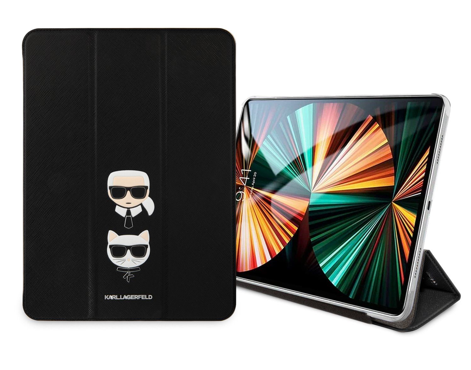 KLFC12OKCK Karl Lagerfeld and Choupette Head Saffiano Pouzdro pro iPad Pro 12.9 Black