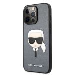 KLHCP13LSAKHSL Karl Lagerfeld PU Saffiano Karl Head Kryt pro iPhone 13 Pro Silver