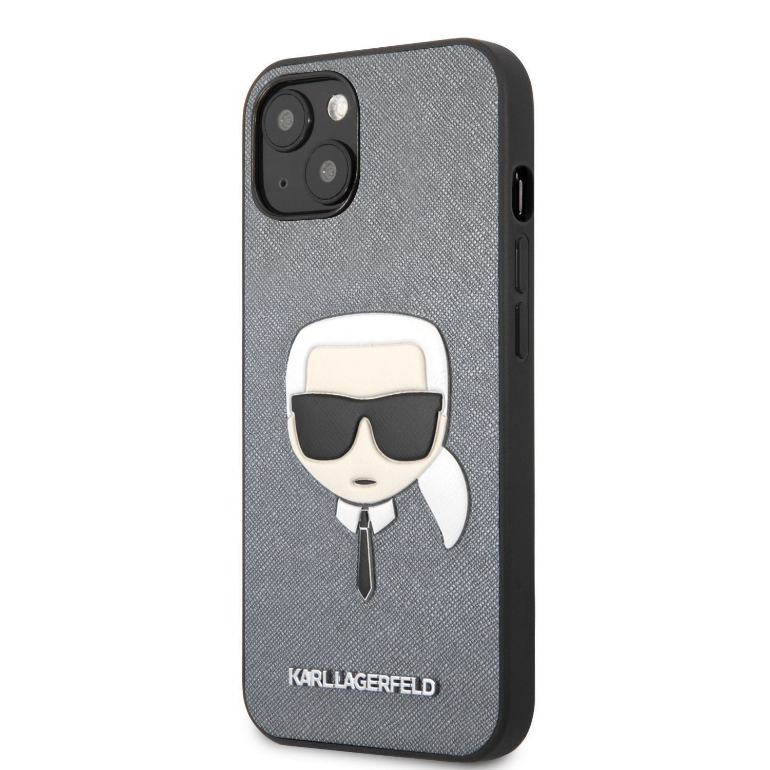 KLHCP13SSAKHSL Karl Lagerfeld PU Saffiano Karl Head Kryt pro iPhone 13 mini Silver