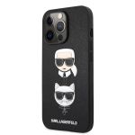 KLHCP13XSAKICKCBK Karl Lagerfeld PU Saffiano Karl and Choupette Heads Kryt pro iPhone 13 Pro Max Black
