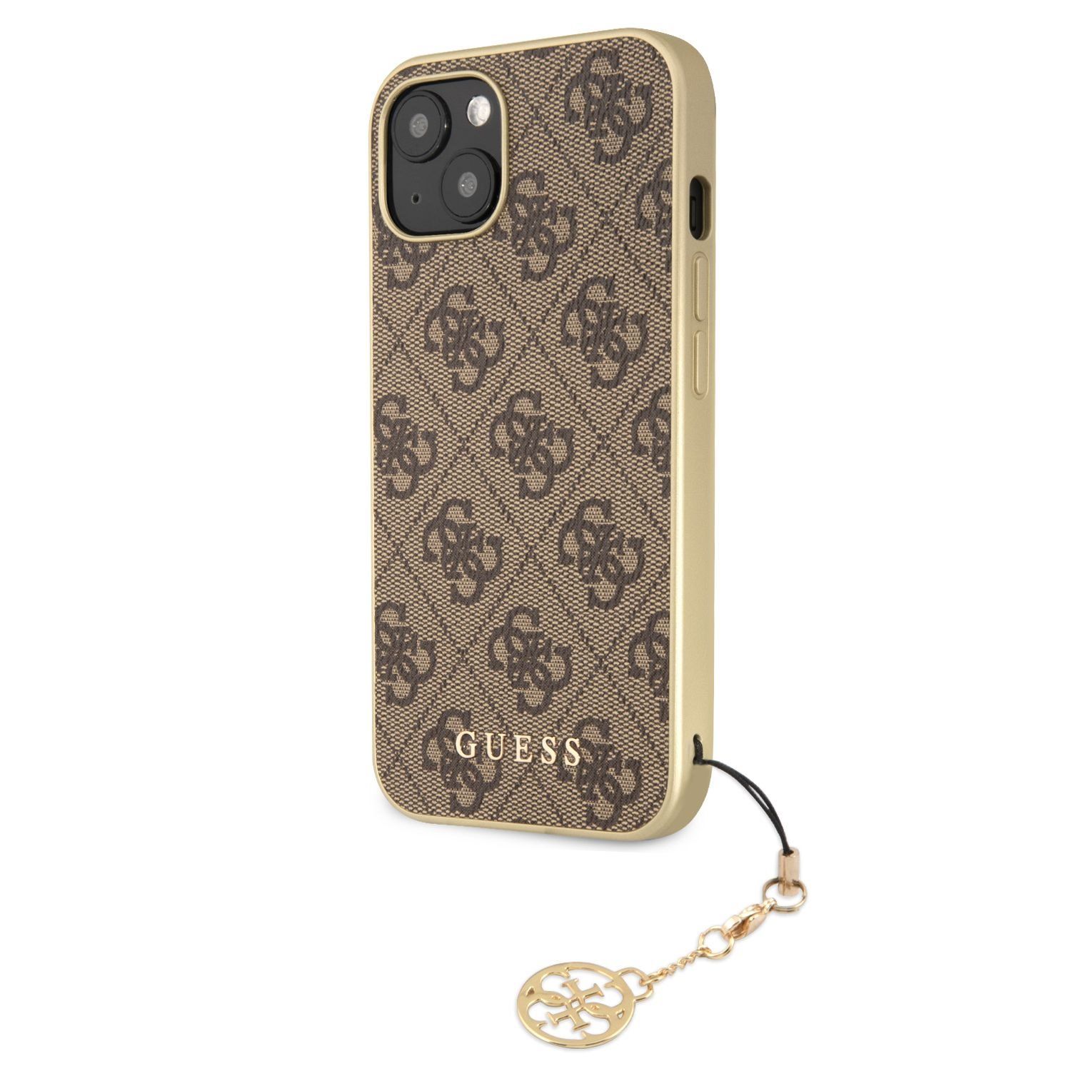 GUHCP13MGF4GBR Guess 4G Charms Zadní Kryt pro iPhone 13 Brown