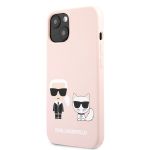 KLHCP13SSSKCI Karl Lagerfeld and Choupette Liquid Silicone Pouzdro pro iPhone 13 mini Pink