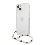 GUHCP13SKPSWH Guess PC Script and White Pearls Zadní Kryt pro iPhone 13 mini Transparent