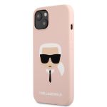 KLHCP13SSLKHPI Karl Lagerfeld Liquid Silicone Karl Head Kryt pro iPhone 13 mini Light Pink