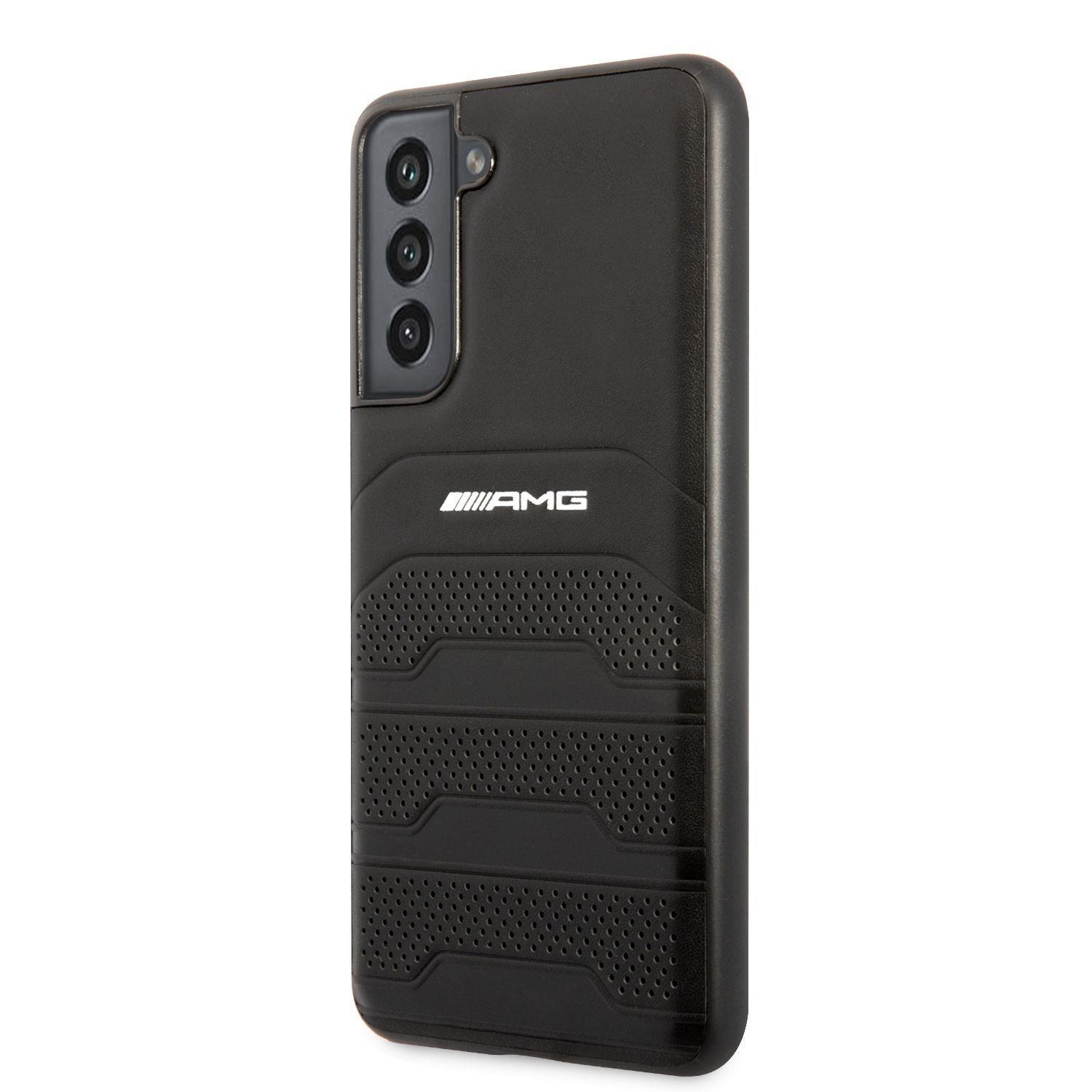 AMHCS21FESGSEBK AMG Genuine Leather Perforated Zadní Kryt pro Samsung Galaxy S21 FE 5G Black