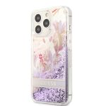 GUHCP13LLFLSU Guess Liquid Glitter Flower Zadní Kryt pro iPhone 13 Pro Purple
