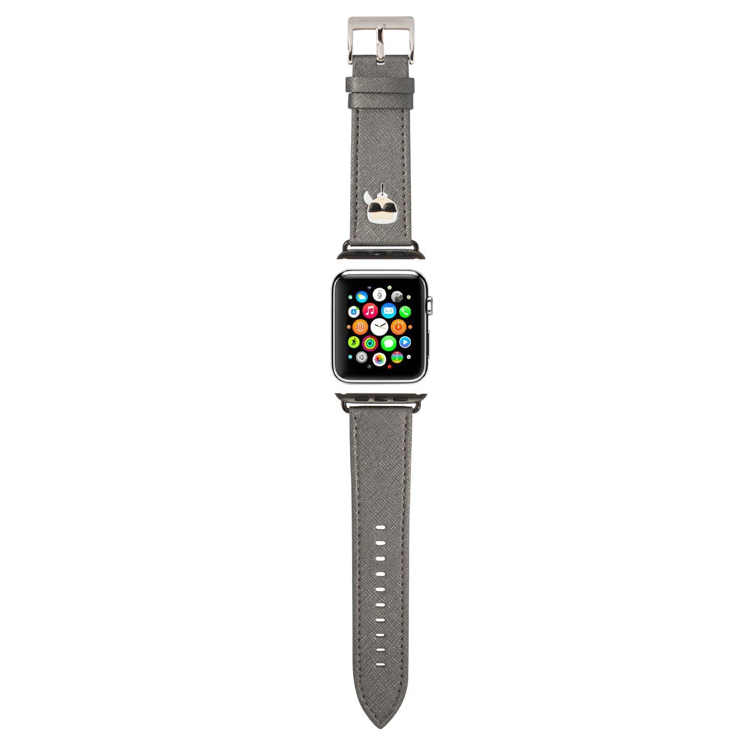 KLAWLOKHG Karl Lagerfeld Karl Head PU Řemínek pro Apple Watch 42/44mm Silver
