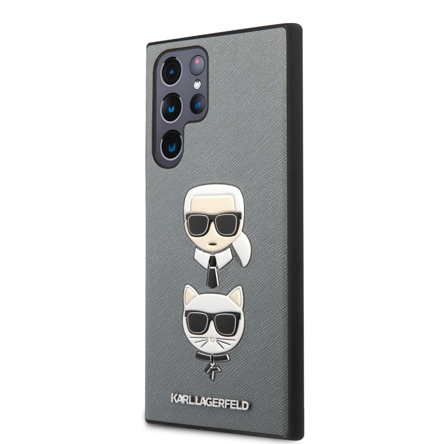 KLHCS22LSAKICKCSL Karl Lagerfeld Saffiano K&C Heads Kryt pro Samsung Galaxy S22 Ultra Silver