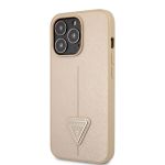 GUHCP13LPSATLE Guess PU Saffiano Triangle Zadní Kryt pro iPhone 13 Pro Beige