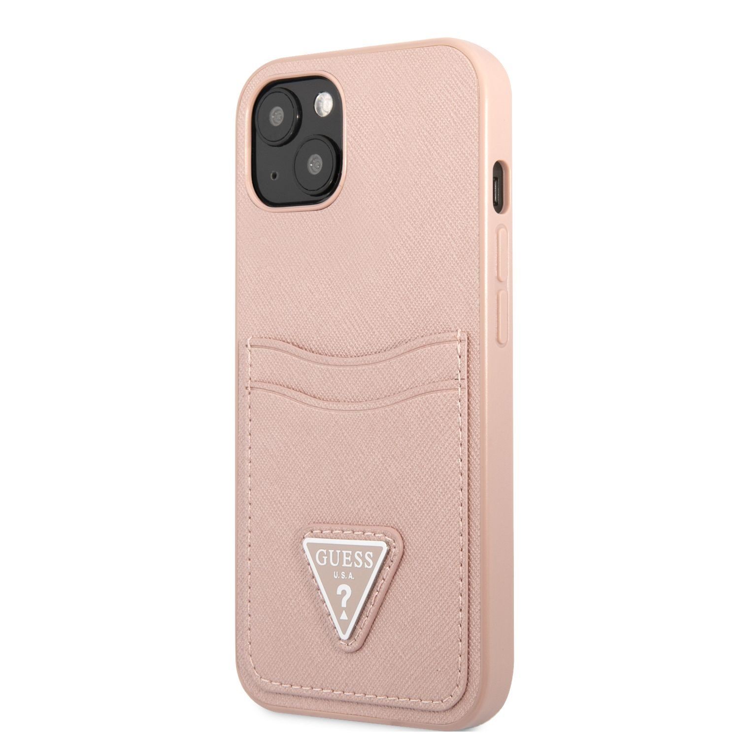 GUHCP13SPSATPP Guess Saffiano Double Card Zadní Kryt pro iPhone 13 mini Pink