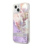 GUHCP13MLFLSU Guess Liquid Glitter Flower Zadní Kryt pro iPhone 13 Purple