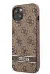 GUHCP13MP4SNW Guess PU 4G Stripe Zadní Kryt pro iPhone 13 Brown