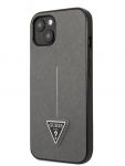 GUHCP13SPSATLG Guess PU Saffiano Triangle Zadní Kryt pro iPhone 13 mini Silver
