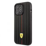 Ferrari Leather Embossed Stripes Zadní Kryt pro iPhone 14 Pro Black