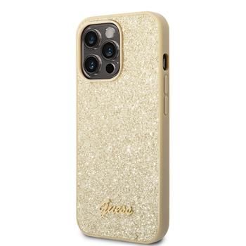 Guess PC/TPU Glitter Flakes Metal Logo Zadní Kryt pro iPhone 14 Pro Gold
