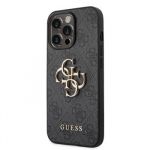 Guess PU 4G Metal Logo Zadní Kryt pro iPhone 14 Pro Grey