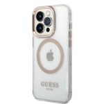 Guess Transparent MagSafe Kompatibilní Zadní Kryt pro iPhone 14 Pro Max Gold