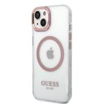 Guess Transparent MagSafe Kompatibilní Zadní Kryt pro iPhone 14 Max Pink