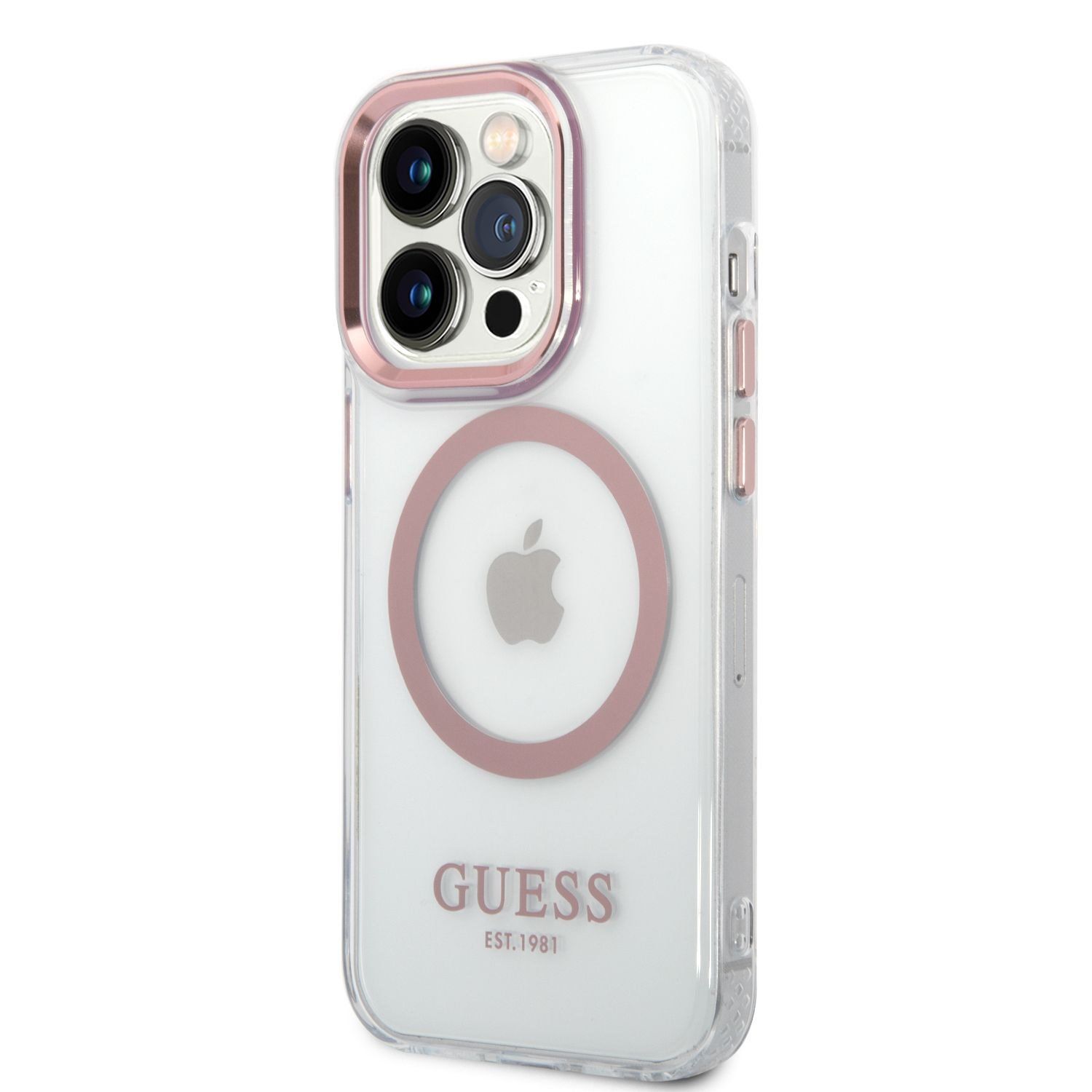 Guess Transparent MagSafe Kompatibilní Zadní Kryt pro iPhone 14 Pro Max Pink