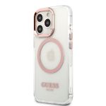 Guess Transparent MagSafe Kompatibilní Zadní Kryt pro iPhone 13 Pro Pink