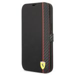 Ferrari Smooth and Carbon Effect Book Pouzdro pro iPhone 14 Max Black