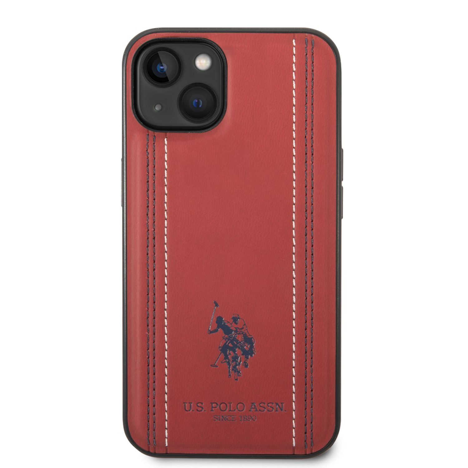 U.S. Polo PU Leather Stitched Lines Zadní Kryt pro iPhone 14 Max Red