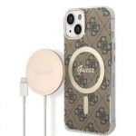 Guess 4G MagSafe Kompatibilní Zadní Kryt + Bezdrátová Nabíječka pro iPhone 14 Brown