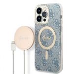 Guess 4G MagSafe Kompatibilní Zadní Kryt + Bezdrátová Nabíječka pro iPhone 14 Pro Max Blue