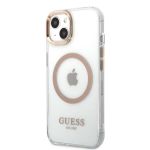 Guess Transparent MagSafe Kompatibilní Zadní Kryt pro iPhone 13 Gold