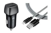 Tactical Auto nabíječka Dual 12W + Tactical Fast Rope Aramid Cable USB-A/Lightning MFi 0.3m Grey