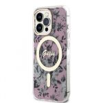 Guess PC/TPU Flowers IML MagSafe Kompatibilní Zadní Kryt pro iPhone 13 Pro Pink