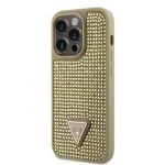 Guess Rhinestones Triangle Metal Logo Kryt pro iPhone 14 Pro Gold