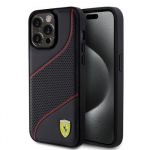 Ferrari PU Leather Perforated Slanted Line Zadní Kryt pro iPhone 15 Pro Max Black