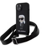 Karl Lagerfeld Liquid Silicone Crossbody Ikonik Zadní Kryt pro iPhone 15 Black (Pošk. Balení)