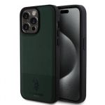 U.S. Polo PU Leather Mesh Pattern Double Horse Zadní Kryt pro iPhone 15 Pro Max Green