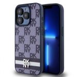 DKNY PU Leather Checkered Pattern and Stripe Zadní Kryt pro iPhone 15 Pro Blue
