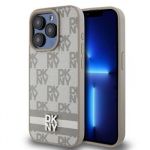 DKNY PU Leather Checkered Pattern and Stripe Zadní Kryt pro iPhone 15 Pro Max Beige
